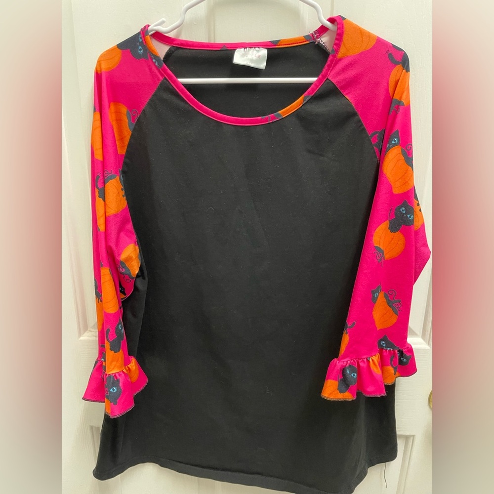 Vibrant Pink and Black Long Sleeve Women's Top